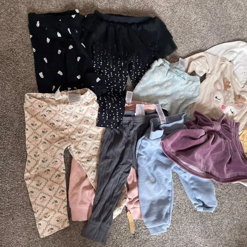 12M Girls kids Clothing Bundle - Leggings, Onesies, Skirt lot of baby clothes